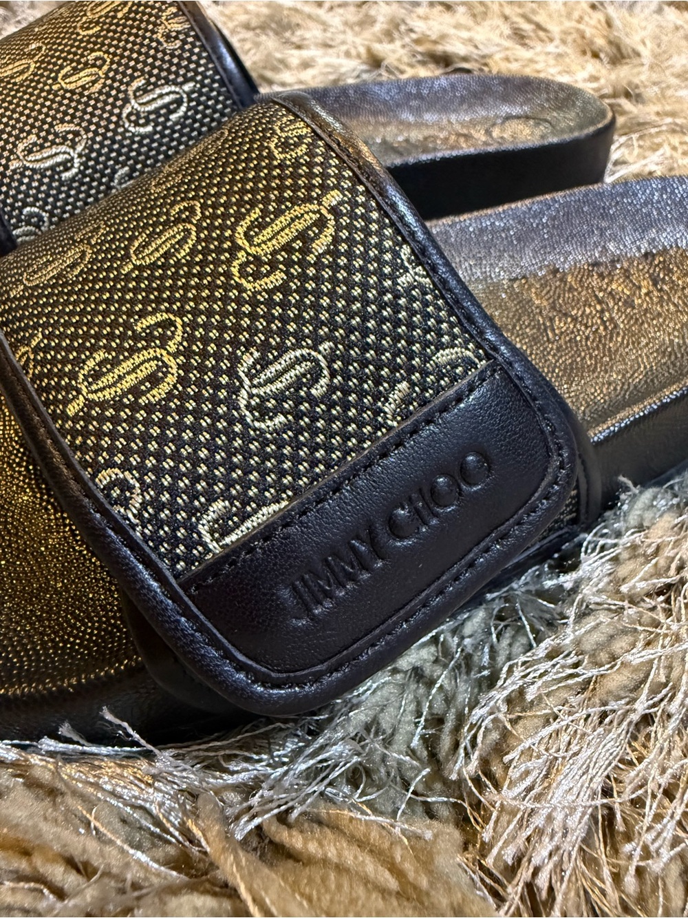 Jimmy Choo FITZ Black/Gold JC Monogrammed Slides - Picture 7 of 14